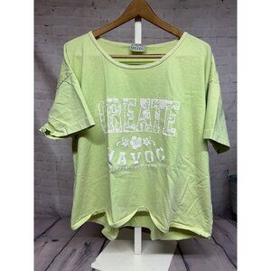 Vintage Neon Green Crop Shirt Womens 18/20 USA Made Cotton Puffy Graphic Floral
